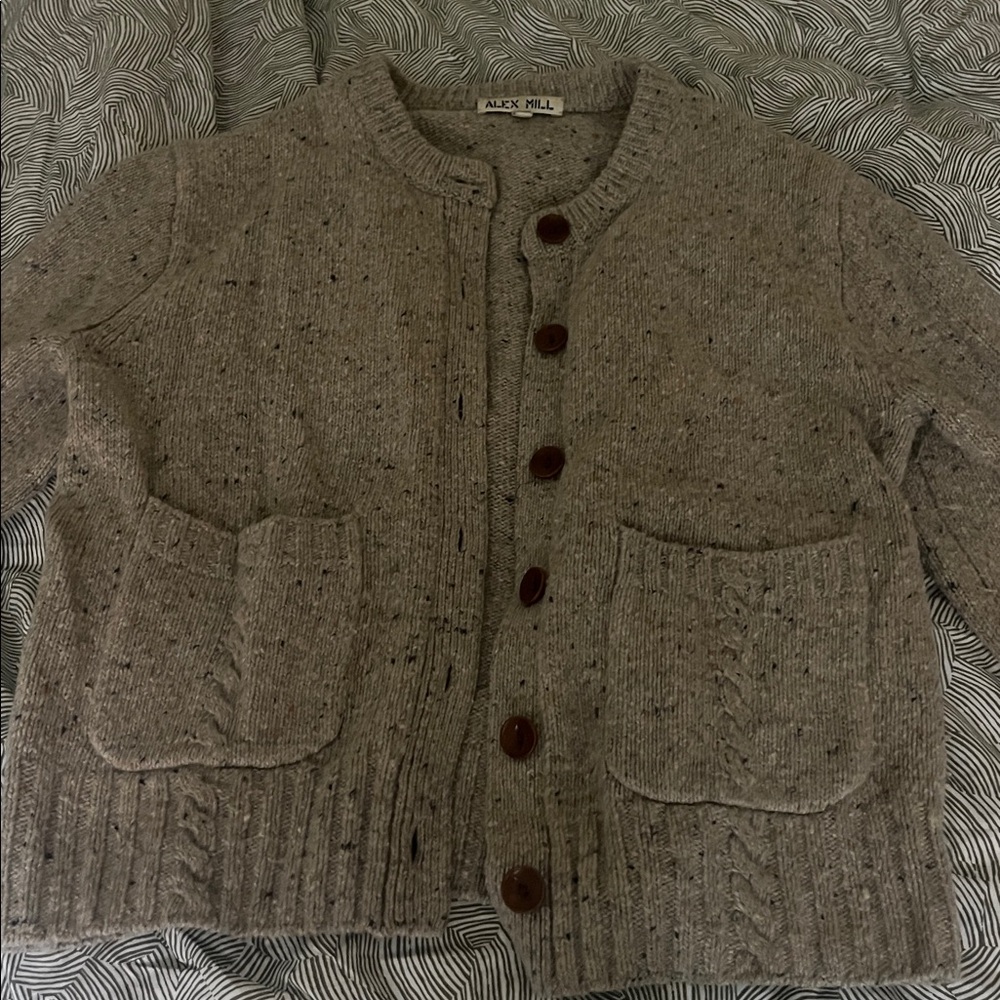 Alex Mill Speckled Taupe Knit Cardigan with Brown Buttons